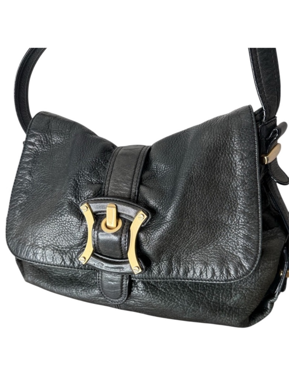 B. MAKOWSKY Black Leather Shoulder Bag Hobo Slouchy Chunky Magnetic Closure